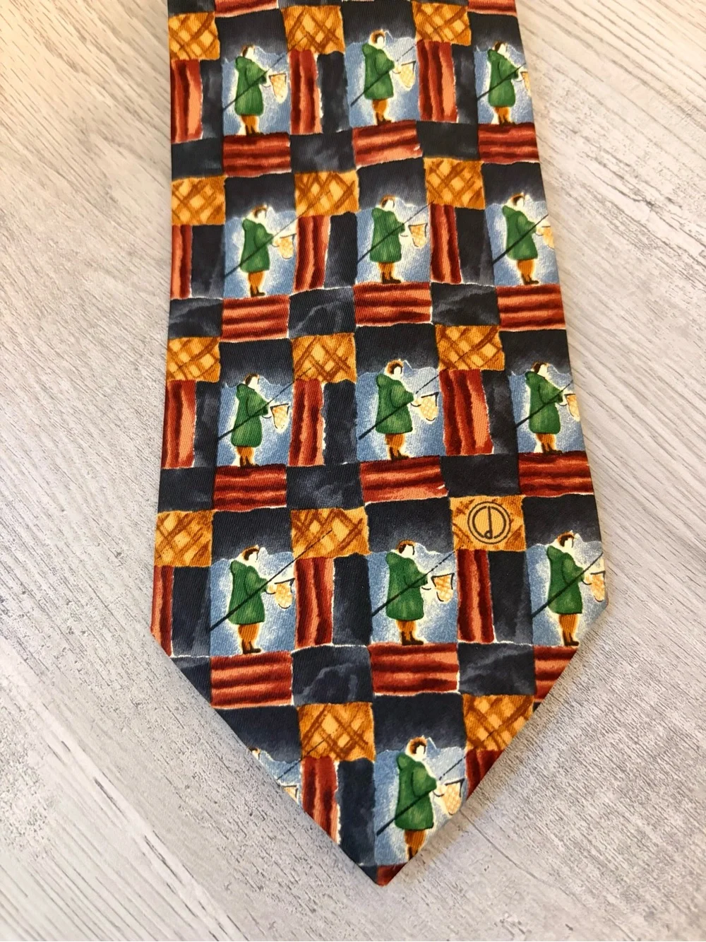 Designer Patterned Silk Tie in Green and Navy - Dunhill